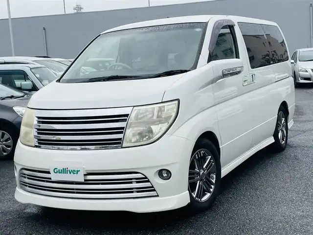 日産 エルグランド ライダー 千葉県 2005(平17)年 10.7万km ホワイトパール ナビ(AM/FM/DVD/MD)/純正17インチオーテックアルミホイール/全席合成皮革シート/オートライト/バックカメラ/左サイドカメラ（左側）/片側パワースライドドア（左側）/電動格納ミラー/ウインカーミラー/SNOW、POWER走行モード/BOSEスピーカー/ETC