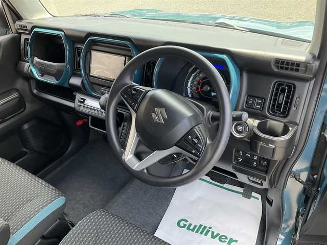 スズキ ハスラー HYBRID G 滋賀県 2023(令5)年 1万km デニムブルー ガンメタリック 2トーン ワンオーナー /車検令和8年7月まで/パナソニックナビゲーション/・TV/・CD/DVD/・Bluetooth/前後ドライブレコーダー/前席シートヒーター/・助手席アンダートレー/ステアリングスイッチ/・オーディオ操作/・クルーズコントロール/デュアルカメラブレーキサポート/・衝突被害軽減ブレーキ/・先行車発進お知らせ機能/・標識認識機能/・後退時ブレーキサポート/・車線逸脱警報機能/ふらつき警報機能/取扱説明書/保証書/スペアキー/