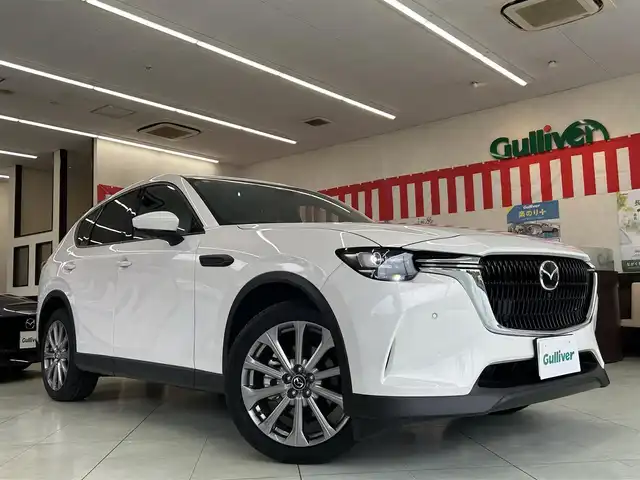 マツダ ＣＸ－６０ 25S Lパッケージ 東京都 2025(令7)年 0.2万km ロジウムホワイトプレミアムメタリック 外部検査済み/純正ナビ/フルセグTV/Bluetoothオーディオ/全方位カメラ/ETC/前後ドライブレコーダー/レザーシート(グレージュ)/前席パワーシート／全席シートヒーター/LEDヘッドランプ/前後コーナーセンサー/純正20インチAW/スマートキー×2/保証書/取扱説明書