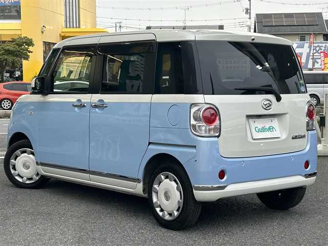 ダイハツ ムーヴ キャンバス G メイクアップ SA Ⅲ 茨城県 2017(平29)年 4万km パールホワイトⅢ/シルキーブルーパール 2トーン ワンオーナー/純正SDナビ/　（CD/DVD/BT/フルセグ）/バックカメラ/ドライブレコーダー/衝突軽減システム/両側パワースライドドア/LEDヘッドライト/純正フロアマット/スマートキー/アイドリングストップ/ステアリングスイッチ/ドアバイザー/電動格納ミラー/オートライト/保証書/取扱説明書/スペアキー1本