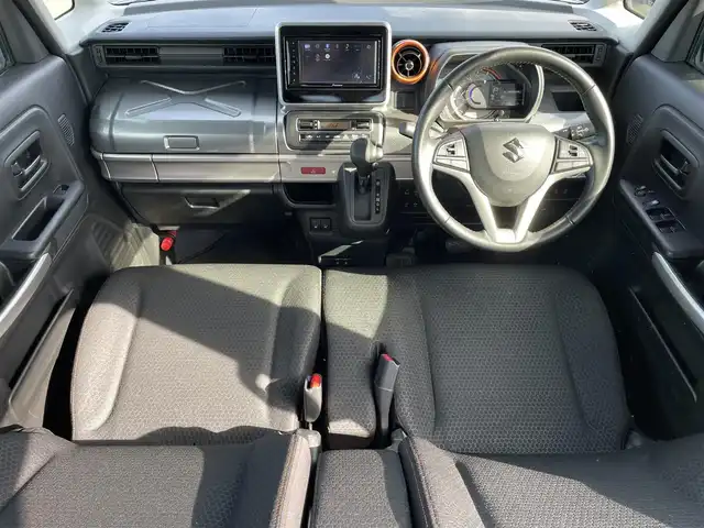 スズキ スペーシア ギア HYBRID XZ 大分県 2021(令3)年 6.4万km デニムブルー ガンメタリック 2トーン 社外7インチディスプレイオーディオ/（Bluetooth/CD/DVD/Apple Carplay/Android Auto）/両側パワースライドドア/追従クルーズコントロール/LEDヘッドライト/オートライト/リアソナー/D/N席シートヒーター/レーンキープアシスト/衝突軽減ブレーキ/前後ドライブレコーダー/ビルトインETC/後席サンシェード/純正フロアマット/ドアバイザー/プッシュスタート/スマートキー