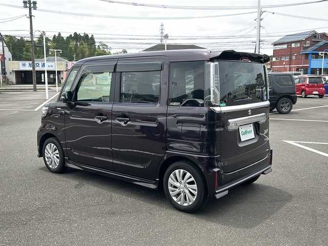 スズキ スペーシア カスタム HYBRID GS 鹿児島県 2019(令1)年 4.9万km ムーンライトバイオレットPM 社外SDナビ/Bluetooth/CD/DVD/AM/FM/運転席シートヒーター/ETC/衝突軽減システム/レーン逸脱アラーム/横滑り防止装置/片側パワースライドドア/前方障害物アラーム/アイドリンクストップ/オートライト/ドアバイザー/電動格納ミラー/サンシェード/取扱説明書/保証書/スペアキー×１