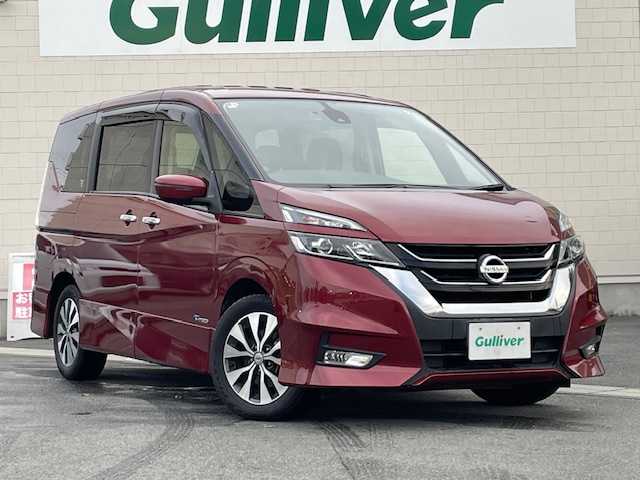 日産 セレナ ハイウェイスター Vセレクション 静岡県 2017(平29)年 3.9万km マルーンレッド ●純正9インチナビ/(フルセグ/CD/DVD/Blu-ray/Bluetooth)/(MM516D-L)/●バックカメラ/●クルーズコントロール/●エマージェンシーブレーキ/●レーンキープアシスト/●LEDヘッドライト＆フォグランプ/●オートライト/●革巻きステアリング/●ステアリングスイッチ/●ETC/●前方ドライブレコーダー/●フリップダウンモニター/●両側パワースライドドア/●フロアマット/●ドアバイザー/●スマートキー/●プッシュスタート/●純正16インチアルミホイール/●ダブルSRS＋ABS/●車両取扱説明書/●ナビ取扱説明書