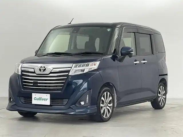 トヨタ ルーミー カスタムG－T 群馬県 2017(平29)年 5.2万km ブラックマイカメタリック/レーザーブルークリスタルシャイン 2トーン ナビレディパッケージ/・バックカメラ/・ステアリングスイッチ/コンフォートパッケージ/・運転席/助手席シートヒーター/・シートバックテーブル/スペアタイヤ/=====/純正9インチSDナビ/・フルセグTV/AM/FM/CD/DVD/BT/ETC/両側パワースライドドア/スマートアシスト/・衝突回避支援ブレーキ/・衝突警報/・車線逸脱警報機/・誤発進抑制制御/・先行車発進お知らせ/LEDヘッドライト/プッシュスタート/スマートキー