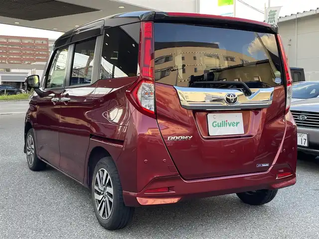 トヨタ ルーミー カスタムG 福岡県 2020(令2)年 2.1万km ブラックマイカメタリック/ファイアークォーツレッドメタリック ワンオーナー/純正ディーラーナビ（KSZT-Y68T）/Bluetooth対応/フルセグTV/AM/FM/9インチナビ/バックカメラ/フリップダウンモニター/両側パワースライドドア/ドライブレコーダー（前方）/ビルトインETC/クルーズコントロール/ドアバイザー/純正フロアマット/純正アルミホイール/プッシュスタート/保証書/取扱説明書/スペアキー/スマートキー