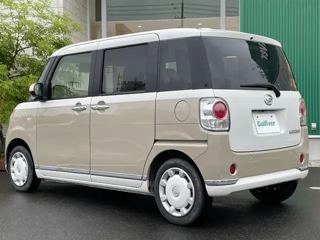 ダイハツ ムーヴ キャンバス G メイクアップ リミテッド　SAⅢ 岡山県 2021(令3)年 4.9万km パールホワイトⅢ/ナチュラルベージュマイカメタリック 2トーン 社外メモリSナビ/(CD/DVD/BT/)/バックカメラ/衝突被害軽減システム/ABS/全方位/両側パワースライドドア/横滑り防止装置/コーナーセンサー/ETC/HIDヘッドライト/フォグランプ/オートライト/ウィンカーミラー/電動格納ミラー/純正アルミホイール/シートヒーター/プッシュスタート/フロアマット/ドアバイザー