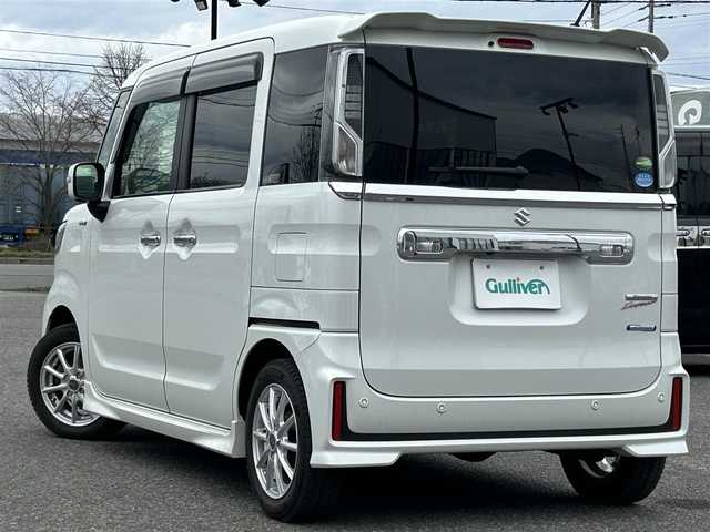 スズキ スペーシア カスタム HYBRID XS 道央・札幌 2018(平30)年 7.3万km ピュアホワイトP ・４WD/・衝突軽減ブレーキ/・両側パワースライドドア/・純正SDナビ/　CD＆DVD＆BT＆TV/・ヘッドアップディスプレイ/・社外エンジンスターター/・LEDヘッドライト/・ステアリングスイッチ/・ドアバイザー/・シートヒーター/・社外ドライブレコーダー/・プッシュスタート/・スマートキー/・オートライト/・オートエアコン/・コーナーセンサー/・レーンキープアシスト