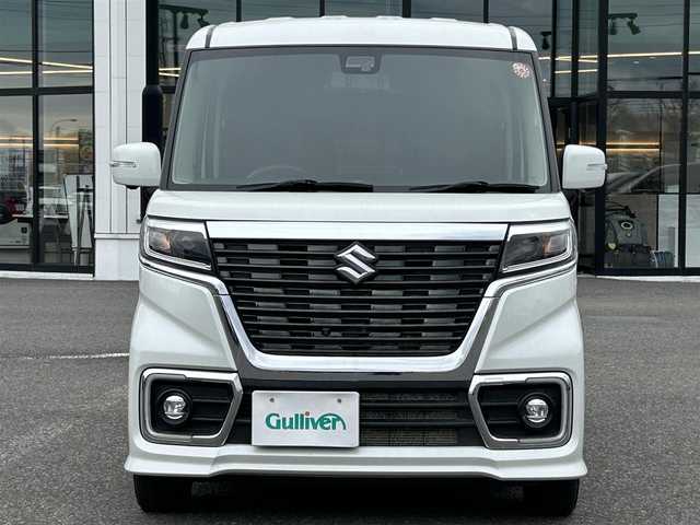 スズキ スペーシア カスタム HYBRID XS 道央・札幌 2018(平30)年 7.3万km ピュアホワイトP ・４WD/・衝突軽減ブレーキ/・両側パワースライドドア/・純正SDナビ/　CD＆DVD＆BT＆TV/・ヘッドアップディスプレイ/・社外エンジンスターター/・LEDヘッドライト/・ステアリングスイッチ/・ドアバイザー/・シートヒーター/・社外ドライブレコーダー/・プッシュスタート/・スマートキー/・オートライト/・オートエアコン/・コーナーセンサー/・レーンキープアシスト