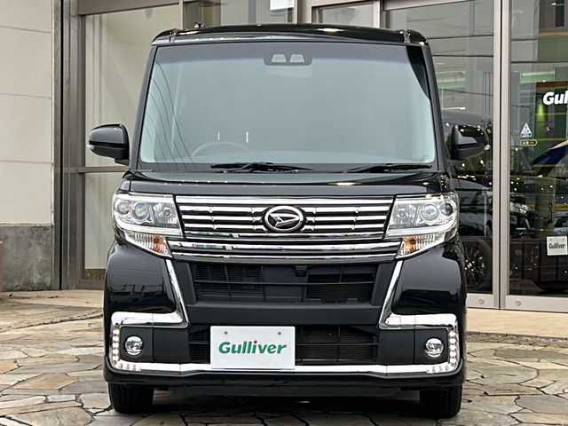 ダイハツ タント カスタム X トップED SA Ⅲ 静岡県 2018(平30)年 6.1万km ブラックマイカメタリック 純正ナビ/（CD/ワンセグTV）/ハーフレザー/片側パワスラ/アイドリングストップ/運転席シートヒーター/ベンチシート/LED/オートライト/衝突軽減/純正フロアマット/純正アルミホイール/プッシュスタート/スマートキー
