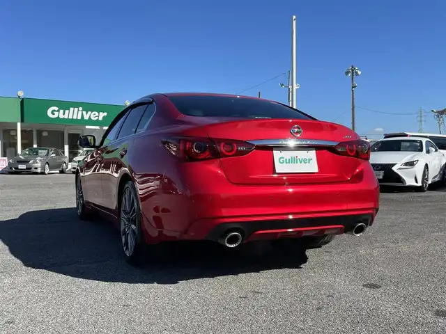 日産 スカイライン 400R 千葉県 2019(令1)年 1.9万km カーマインレッド 黒レザーシート/BOSEサウンドシステム/全方位運転支援システム/・インテリジェントFCW/・インテリジェントエマージェンシーブレーキ/・ハイビームアシスト/アクティブAFS/・インテリジェントペダル/・インテリジェントクルーズコントロール/・インテリジェントBSI/BSW/・インテリジェントLI/LDW/・インテリジェントBUI/・インテリジェントアラウンドビューモニター/純正メーカーオプションナビ/・CD/DVD/MSV/Bluetooth/フルセグ/全席パワーシート/シートヒーター/インテリジェントキー/前後コーナーセンサー/純正19インチアルミホイール/純正LEDヘッドライト/フォグランプ/パドルシフト/社外前後ドライブレコーダー【ZDR026】/ビルトインETC2.0/ドアバイザー/サイド＆カーテンエアバッグ/新車時保証書＆取扱説明書