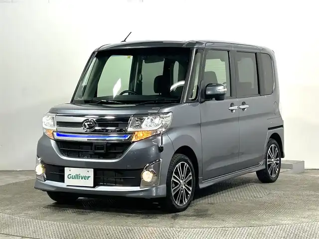 ダイハツ タント カスタム RS トップED SA 大阪府 2014(平26)年 1.6万km タングステングレーM 純正8incナビ(フルセグ/DVD再生/Bluetooth) バックカメラ ETC 両側パワースライドドア 衝突軽減 アイドリングストップ オートライト ハーフレザー ドラレコ スマートキー