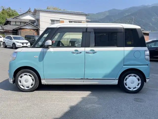 ダイハツ ムーヴ キャンバス X メイクアップ リミテッド SAⅢ 愛媛県 2018(平30)年 6.5万km パールホワイトⅢ/ファインミントメタリック 2トーン 純正SDナビ/AM/FM/CD/DVD/BT/フルセグTV/全周囲カメラ　/両側パワースライドドア　/スマートアシストII/・衝突被害軽減ブレーキ/・車線逸脱警報/・誤発進抑制機能/・先行車発進告知/全周囲ドライブレコーダー　/ETC/ヘッドライトレベライザー　/アイドリングストップ/純正ホイールキャップ/フォグランプ/禁煙車