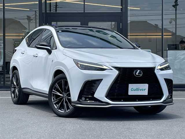 レクサス ＮＸ 350h Fスポーツ 茨城県 2021(令3)年 1.3万km ホワイトノーヴァガラスフレーク 純正ナビ/【AM・FM・TV・BT・USB】/サンルーフ/パワーシート/シートメモリ/シートヒーター/エアシート/ステアリングヒーター/HUD/BSM/電動リアゲート/パドルシフト/ブレーキホールド/100V電源/レーダークルコン/ETC2.0/前方ドラレコ/Bカメラ/左サイドカメラ/前後コーナーセンサー/ルーフレール