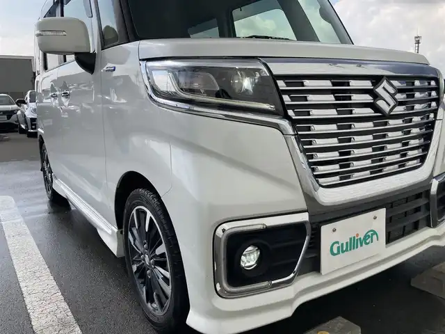 スズキ スペーシア カスタム HYBRID XS 静岡県 2019(平31)年 5.7万km ピュアホワイトP スズキセーフティサポート/社外メモリーナビ(MDV-Z704W)/　AM FM CD DVD Bluetooth USB SD/フルセグTV/ビルトインETC/LEDオートヘッドランプ/リアクリアランスソナー/ハーフレザーシート/シートヒーター(運転席)/両側パワースライドドア/純正15インチアルミホイール/スマートキー2本/リアサンシェード/後席7インチモニター/バックモニター/前後方ドライブレコーダー