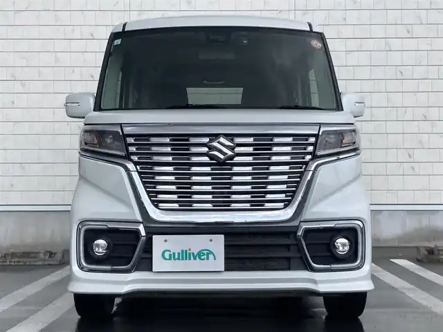 スズキ スペーシア カスタム HYBRID XS 静岡県 2019(平31)年 5.7万km ピュアホワイトP スズキセーフティサポート/社外メモリーナビ(MDV-Z704W)/　AM FM CD DVD Bluetooth USB SD/フルセグTV/ビルトインETC/LEDオートヘッドランプ/リアクリアランスソナー/ハーフレザーシート/シートヒーター(運転席)/両側パワースライドドア/純正15インチアルミホイール/スマートキー2本/リアサンシェード/後席7インチモニター/バックモニター/前後方ドライブレコーダー