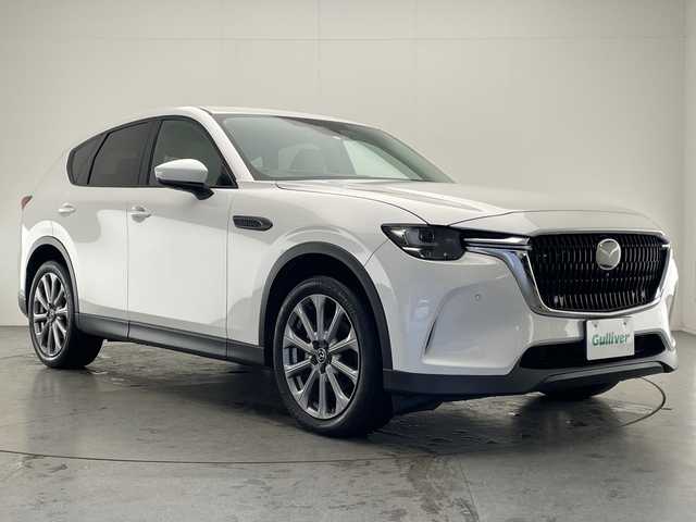 マツダ ＣＸ－６０ XD Lパッケージ 宮崎県 2023(令5)年 3.3万km ロジウムホワイトプレミアムメタリック 禁煙車/衝突被害軽減ブレーキ/純正12.3型ディスプレイオーディオ/（スマホ連携/USB/Bluetooth/FMAM）/純正バックカメラ/純正ドライブレコーダー/純正ETC/純正LEDオートライト/純正20インチアルミ/純正フロアマット/ホワイトレザーシート/全方位モニター/アダプティブクルーズコントロール/レーンディパーチャーアラート/ヘッドアップディスプレイ/クリアランスソナー/電子パーキング/オートホールド/前席パワーシート/シートヒーター/パワーチルトステアリング/ステアリングヒーター/パワーバックドア/デュアルオートエアコン/パドルシフト/本革巻ハンドル/スマートキー/プッシュエンジンスタート/スペアキー/新車時保証書/取扱い説明書