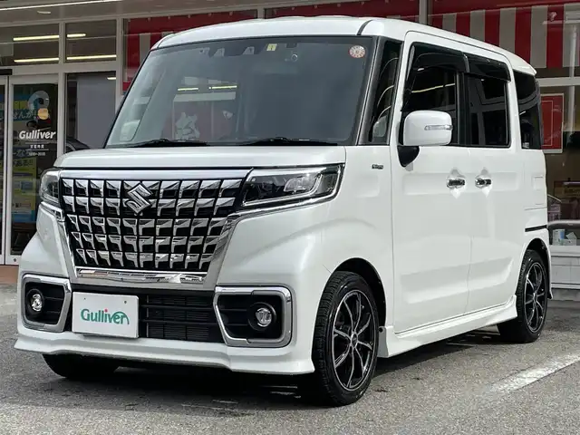 スズキ スペーシア カスタム HYBRID XS ターボ 岐阜県 2023(令5)年 2.1万km ピュアホワイトP /ワンオーナー//純正SDナビ/（AM.FM.フルセグTV.Bluetooth）//積み込み純正サマータイヤ4本//シートヒーター//バックカメラ//アイドリングストップ//プッシュスタート//両側パワースライドドア//フォグランプ//ETC