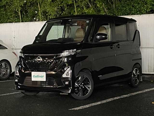 日産 ルークス ハイウェイスター Gターボ 茨城県 2021(令3)年 1.4万km ブラックパール ワンオーナー/インテリジェントエマージェーシーブレーキ/純正ナビ【AM/FM/CD/DVD/フルセグ】/片側パワースライドドア/全周囲モニター/ETC/ドライブレコーダー/横滑り防止装置/盗難防止装置/コーナーセンサー/ターボ/車線逸脱防止支援システム/LEDライト/保証書/取扱説明書/スペアキー×1