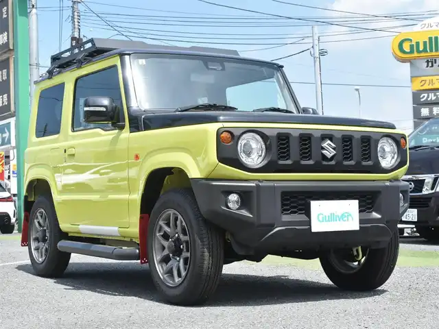 スズキ ジムニー XC 神奈川県 2023(令5)年 0.1千km キネティックイエロー/ブラックトップ2トーン ルーフキャリア/リアラダー/サイドガード/社外ナビ/フルセグテレビ/Bluetooth/クルーズコントロール/プッシュスタート/スマートキー/シートヒーター/保証書/取説/スペアスマートキー