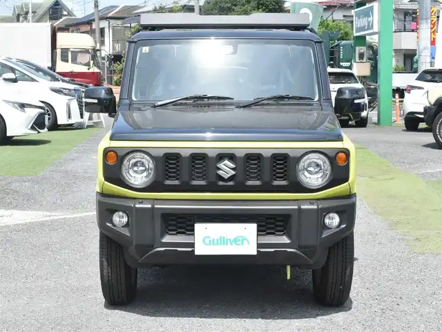スズキ ジムニー XC 神奈川県 2023(令5)年 0.1千km キネティックイエロー/ブラックトップ2トーン ルーフキャリア/リアラダー/サイドガード/社外ナビ/フルセグテレビ/Bluetooth/クルーズコントロール/プッシュスタート/スマートキー/シートヒーター/保証書/取説/スペアスマートキー