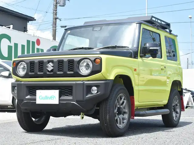 スズキ ジムニー XC 神奈川県 2023(令5)年 0.1千km キネティックイエロー/ブラックトップ2トーン ルーフキャリア/リアラダー/サイドガード/社外ナビ/フルセグテレビ/Bluetooth/クルーズコントロール/プッシュスタート/スマートキー/シートヒーター/保証書/取説/スペアスマートキー