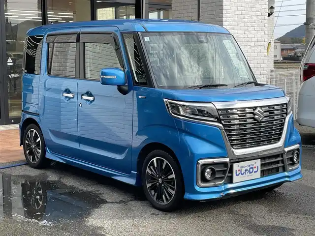 スズキ スペーシア カスタム HYBRID XS 高知県 2019(平31)年 7.7万km ブリスクブルーM (株)IDOMが運営する【じしゃロン高知店】の自社ローン対象車両になります。こちらは現金ご利用時の価格です。自社ローンご希望の方は別途その旨お申付け下さい。/社外ナビ　バックカメラ　ドライブレコーダー　レーダーブレーキサポート　両側電動スライドドア　スマートキー　プッシュスタート　ドアバイザー　フロアマット　１５インチ純正アルミホイール
