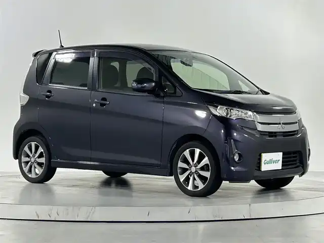 三菱 ｅＫカスタム T 佐賀県 2014(平26)年 10.8万km パープリッシュネイビーパール 社外7インチナビ/CD/DVD/フルセグTV/Bluetooth/バックカメラ /ETC/純正15インチアルミホイール/純正フロアマット/LEDライト/オートライト/フォグライト /純正ドアバイザー/スマートキー/スペアキー