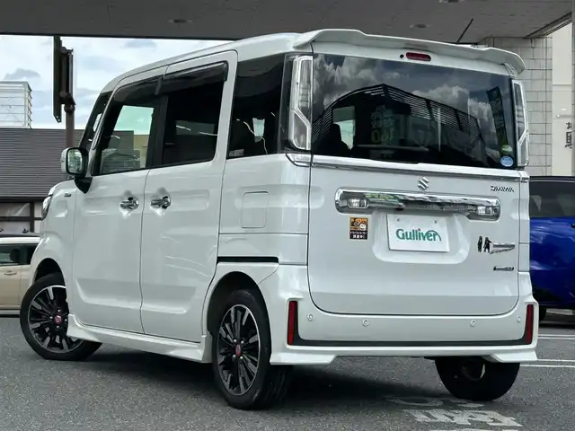 スズキ スペーシア カスタム HYBRID XS ターボ 奈良県 2020(令2)年 5.9万km ピュアホワイトP 純正ナビ/両側パワスラ/ハーフレザー/ターボ付/追従式クルコン/パドルシフト/純正アルミ/シートヒータ/背面テーブル/リアサーキュレーター/ETC/ドラレコ/オートライト（LED）/Bluetooth/バックカメラ/純正フロアマット/フルセグTV/リアサンシェード/保証書/取扱説明書