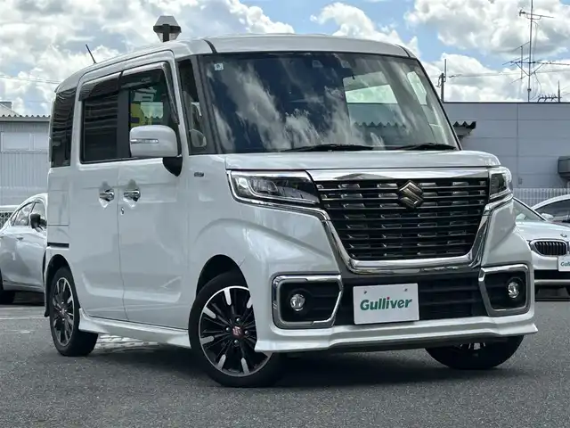 スズキ スペーシア カスタム HYBRID XS ターボ 奈良県 2020(令2)年 5.9万km ピュアホワイトP 純正ナビ/両側パワスラ/ハーフレザー/ターボ付/追従式クルコン/パドルシフト/純正アルミ/シートヒータ/背面テーブル/リアサーキュレーター/ETC/ドラレコ/オートライト（LED）/Bluetooth/バックカメラ/純正フロアマット/フルセグTV/リアサンシェード/保証書/取扱説明書