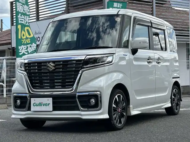 スズキ スペーシア カスタム HYBRID XS ターボ 奈良県 2020(令2)年 5.9万km ピュアホワイトP 純正ナビ/両側パワスラ/ハーフレザー/ターボ付/追従式クルコン/パドルシフト/純正アルミ/シートヒータ/背面テーブル/リアサーキュレーター/ETC/ドラレコ/オートライト（LED）/Bluetooth/バックカメラ/純正フロアマット/フルセグTV/リアサンシェード/保証書/取扱説明書