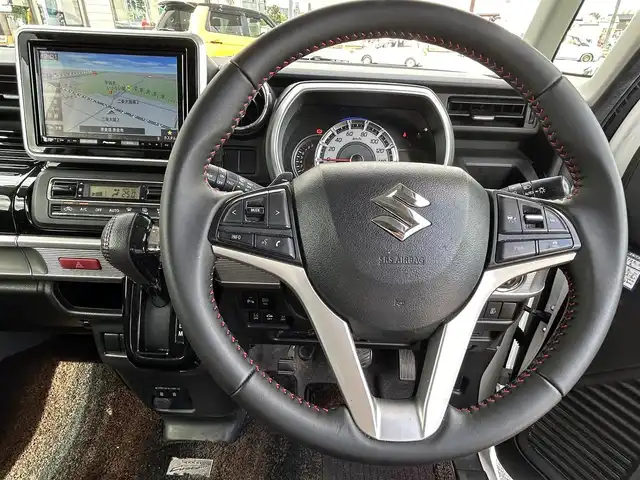 スズキ スペーシア カスタム HYBRID XS ターボ 奈良県 2020(令2)年 5.9万km ピュアホワイトP 純正ナビ/両側パワスラ/ハーフレザー/ターボ付/追従式クルコン/パドルシフト/純正アルミ/シートヒータ/背面テーブル/リアサーキュレーター/ETC/ドラレコ/オートライト（LED）/Bluetooth/バックカメラ/純正フロアマット/フルセグTV/リアサンシェード/保証書/取扱説明書