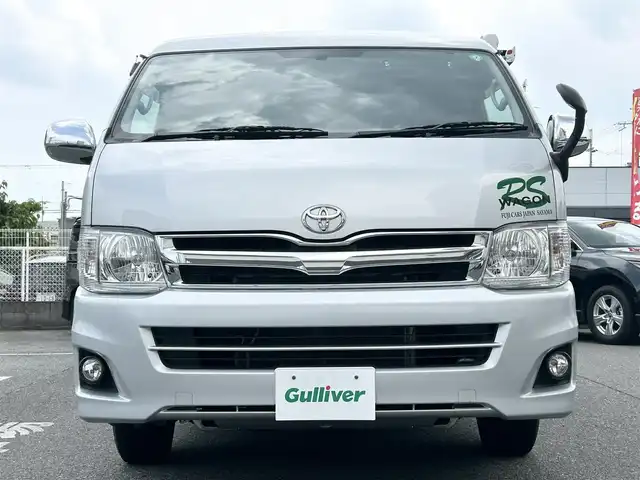 トヨタ ハイエース GL ロング 奈良県 2011(平23)年 4.2万km シルバー フリップダウンモニター１２インチ/ロール式テント（ＦＩＡＭＭＡ　Ｆ４５Ｓ）/片側パワースライドドア/社外ナビ【ＮＲ－ＭＺ０３】（ＣＤ／ＤＶＤ／ＢＴ）/ＡＣ１００Ｖ/ＥＴＣ/スペアキーｘ１/バックカメラ/カーテン後付け/フォグ/純正ドアバイザー/純正フロアマット/オートエアコン