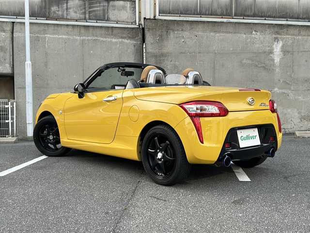 ダイハツ コペン ローブ 愛知県 2014(平26)年 4.9万km ジョーヌイエロー 電動オープン/社外SDナビ（ECLIPSE）/ロッソモデロ製マフラー/5ZIGEN PRORACER CannonBALL16インチアルミホイール/前席シートヒーター/LEDヘッドライト/オートライト/スマートキー/プッシュスタート/ETC/ステアリングスイッチ/前方ドライブレコーダー（DRY-mini1X）/社外フロアマット/トラクションコントロール/保証書/取扱説明書/スペアキー