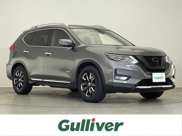 日産 エクストレイル ハイブリッド 20X 滋賀県 2017(平29)年 7.4万km ダークメタルグレー 禁煙車/純正ナビ/（ＣＤ/ＤＶＤ/Ｂｌｕｅｔｏｏｔｈ/フルセグＴＶ)/全方位カメラ/追従機能付クルーズコントロール/ステアリングリモコン/前後コーナーセンサー/ＬＥＤヘッドライト/オートライト/電動パーキングブレーキ/オートブレーキホールド/ハーフレザーシート/ビルトインＥＴＣ/WORK17インチアルミホイール/ルーフレール