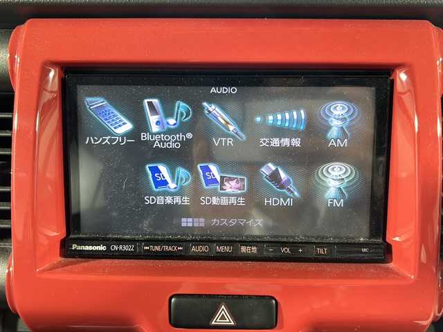 スズキ ハスラー Jスタイル 沖縄県 2015(平27)年 9.5万km フェニックスレッドパール/ホワイト2トーンルーフ 県外仕入　/禁煙車　　/社外ナビ（ＴＶ，ＢＴ，ＣＤ／ＤＶＤ，ラジオ）/純正フロアマット　/アイドリングストップ　/シートヒーター　/オートライト/ベンチシート/衝突軽減ブレーキ　/キセノンヘッドライト　/スペアキー