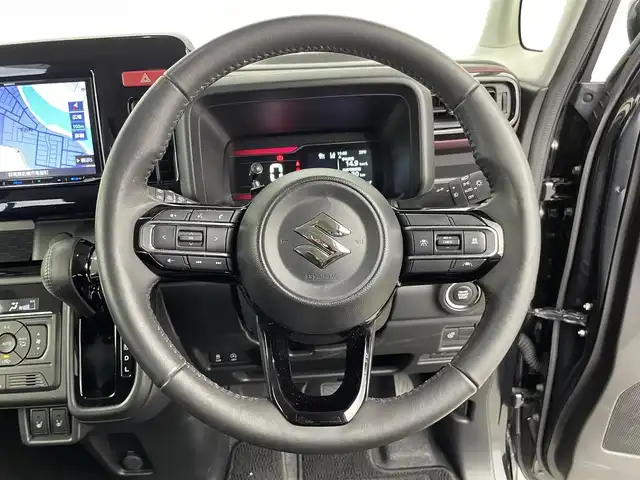 スズキ スペーシア カスタム HYBRID XS 群馬県 2024(令6)年 0.7万km ブルーイッシュブラックパール3 社外８インチナビ　バックカメラ　両側パワースライドドア　レーダークルーズコントロール　オットマン　シートヒーター　純正１５インチＡＷ　ステアリングリモコン　ＨＵＤ　コーナーセンサー　ＥＴＣ　禁煙車
