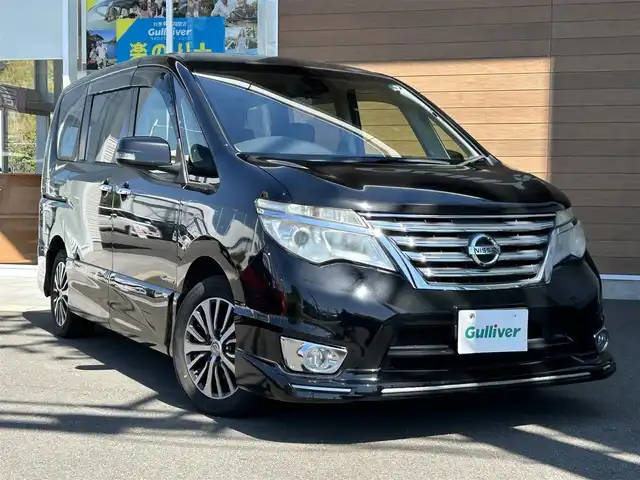 日産 セレナ HWS S HV Vセレ +Sefty 静岡県 2015(平27)年 4.1万km ダイヤモンドブラック ８インチナビ　フルセグＴＶ　ＤＶＤ再生　Ｂｌｕｅｔｏｏｔｈ接続　バックカメラ　ＥＴＣ　衝突被害軽減ブレーキ　車線逸脱警報　クルーズコントロール　両側パワースライドドア　ＬＥＤオートライト　スマートキー　プッシュスタート