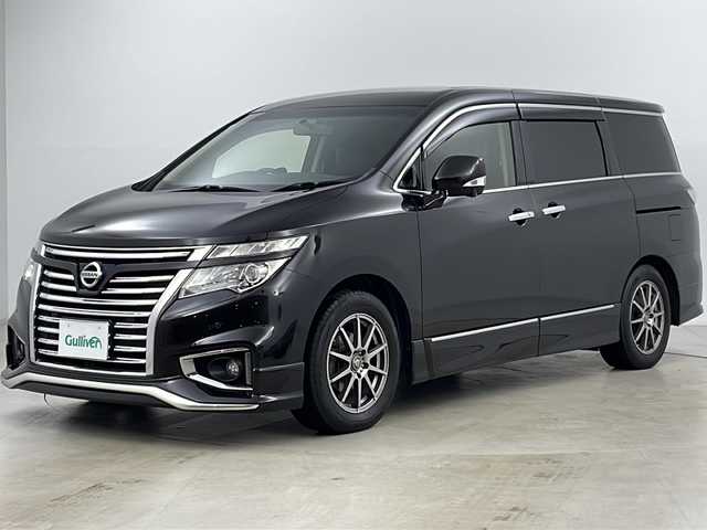 日産 エルグランド 250ハイウェイスターS 道央・札幌 2016(平28)年 6.1万km ファントムブラック ・４ＷＤ/・純正ナビ＆ＴＶ＆ＢＴ＆ＤＶＤ＆ＣＤ/・後席フリップダウンモニター/・全方位モニター/・ハーフレザーシート/・社外革調シートカバー/・両側電動スライドドア/・クルーズコントロール/・ＡＣ１００Ｖ／１００Ｗ/・横滑り防止装置/・フロントデイライト/・２ＷＤ⇔４ＷＤ切替可/・オートライト/・ＬＥＤヘッドライト/・フォグランプ/・ドアミラーウィンカー＆ヒーター/・夏タイヤ純正１８インチアルミ付積込