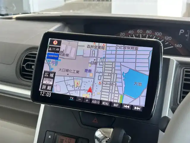 ダイハツ タント X 静岡県 2015(平27)年 5.3万km パールホワイトⅢ 社外９V型フローティングナビ/Bluetooth/フルセグTV/ドライブレコーダー前後/片側パワースライドドア/プッシュスタート/スマートキー/LEDヘッドライト/オートライト/横滑り防止装置/ベンチシート