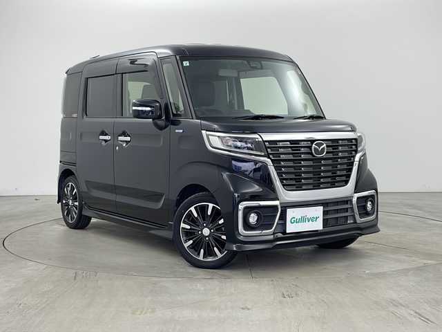 マツダ フレアワゴン カスタムスタイル ハイブリッド XS 兵庫県 2019(令1)年 5.6万km ブルーイッシュブラックパール3 ・純正ナビ（フルセグ・BT・DVD・CD・SD）/・両側パワースライドドア/・ETC/・LEDオートライト/・フォグランプ/・オートマチックハイビーム/・衝突軽減ブレーキ/・車線逸脱警報/・コーナーセンサー/・横滑り防止装置/・アイドリングストップ/・シートヒーター/・シートリフター/・後席サンシェード/・純正15インチアルミホイール/・ステアリングリモコン/・サーキュレーター/・スマートキー/・プッシュスタート/・ドアバイザー/・W＋サイドエアバック/・LEDルームランプ/・電動格納ミラー