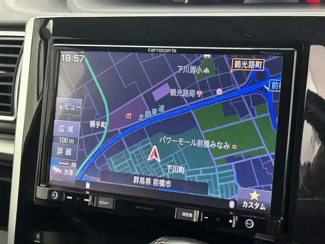 ダイハツ タント カスタム RS トップED SA Ⅲ 群馬県 2018(平30)年 6.7万km ブラックマイカメタリック 社外8型ナビ（ＣＤ．ＤＶＤ．ＢＴ．ＳＤ．フルセグ）　Ｂカメラ　純正フリップダウン　スマアシ３　衝突軽減　レーンキープアシスト　オートハイビーム　両側パワースライド　ＬＥＤヘッドライド　ＥＴＣ　オートリトラクターミラー　スペアキー　プッシュスタート　純正アルミ　LEDフォグランプ