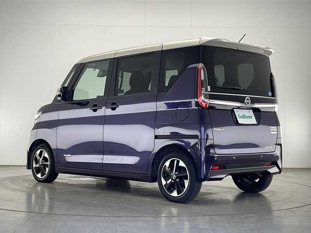 日産 ルークス HWS Gターボ プロパイロットED 宮崎県 2020(令2)年 2.3万km パープル 禁煙車/エマージェンシーブレーキ/純正9型ナビTV/（MM319D-L/CD/DVD/MSV/Bluetooth/フルセグTV)/純正LEDオートライト/純正LEDフォグ/純正14インチアルミ/純正エアロ/純正ルーフエンドスポイラー/純正フロアマット/ハンズフリー両側電動スライドドア/プロパイロット/アラウンドビューモニター/クリアランスソナー/電子パーキング/オートホールド/リアサーキュレーター（プラズマクラスター）/本革巻ハンドル/インテリジェントキー/プッシュエンジンスタート/新車時保証書/取扱い説明書