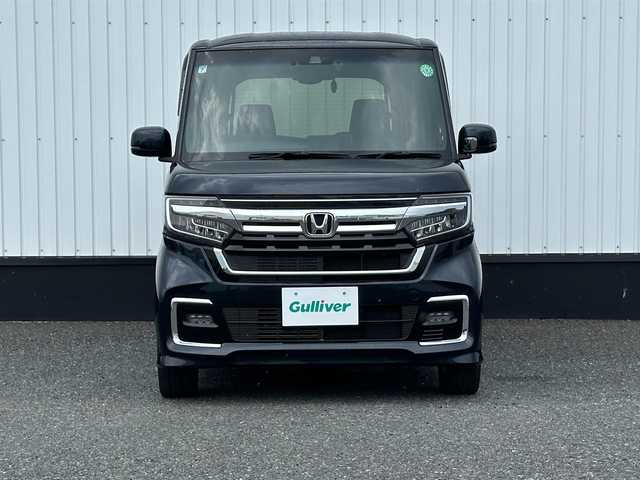 ホンダ Ｎ ＢＯＸ カスタム L ターボ 千葉県 2021(令3)年 2.7万km ミッドナイトブルービームM 純正メモリナビ/(フルセグTV CD DVD BT FM AM)/バックカメラ/前後ドライブレコーダー/衝突被害軽減システム/車線逸脱警報/クルーズコントロール/ハーフレザーシート/両側パワースライドドア/横滑り防止装置/ETC/アイドリングストップ/LEDヘッドライト/フォグランプ/オートライト/ウィンカーミラー/電動格納ミラー/純正15インチAW/シートヒーター/シートリフター/プッシュスタート/スマートキー/フロアマット/ドアバイザー