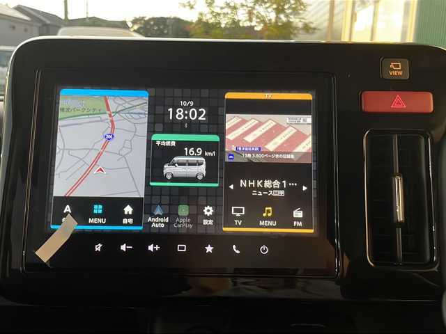 スズキ スペーシア カスタム HYBRID XS 福岡県 2025(令7)年 0.1万km ピュアホワイトP 純正9インチナビ/　（AppleCarPlay/FM/AM/フルセグ/Bluetooth)/全方位カメラ/HUD/ステアリングヒーター/ヘッドライトレベライザー/両側パワースライドドア/レーダークルーズコントロール/革巻きステアリング/ディーラーOPフロアマット/ディーラーOPドアハンドルプロテクター/シートヒーター/横滑り防止装置/コーナーセンサー/レーンキープアシスト/衝突軽減システム/オートライト/LEDライト/純正ホイール/電格ミラー