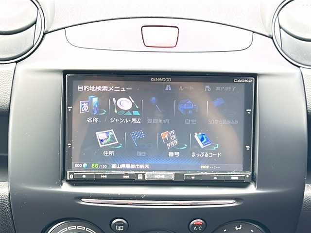 マツダ デミオ 13C－V スマートEDⅡ 富山県 2014(平26)年 3.4万km ラディアントエボニーマイカ 純正ＳＤナビ【フルセグＴＶ／ＤＶＤ／ＣＤ／Ｂｌｕｅｔｏｏｔｈ】/ベンチシート　/ＵＳＢ入力端子　/スタッドレスタイヤ積込　/社外アルミホイール　/ＥＴＣ　/アンチロックブレーキシステム　　/スペアキー１本/エアコン/純正フロアマット