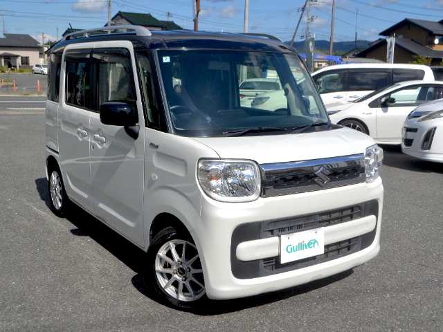 スズキ スペーシア HYBRID X 宮城県 2018(平30)年 3.8万km ピュアホワイトパール/ブラック2トーン /　1オーナー/　社外メモリーナビ/　フルセグTV/　Bluetooth/　バックモニター/　全方位ドライブレコーダー/　両側パワースライドドア/　シートヒーター/　デュアルセンサーブレーキサポート/　コーナーセンサー/　ルーフレール/　社外14インチAW/　スマートキー2個/　フロアマット/　ドアバイザー/