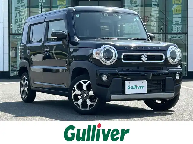 スズキ ハスラー HYBRID X 岡山県 2021(令3)年 4.4万km ブルーイッシュブラックパール3 登録時走行距離 44051km/禁煙車/純正メモリナビ/　【CD/DVD/Bluetooth/フルセグTV/】/全方位カメラ/衝突被害軽減システム（デュアルカメラブレーキサポート）/車線逸脱警報（レーンキープアシスト）/コーナーセンサー/ドライブレコーダー/ビルトインETC/シートヒーター（D・N席）/革巻きステアリング/ステアリングスイッチ/純正LEDヘッドライト/LEDフォグライト/オートライト/プッシュスタート/スマートキー/アイドリングストップ/純正アルミホイール 15インチ/ドアバイザー/ウインカーミラー/電動格納ミラー/純正フロアマット/プライバシーガラス/横滑防止装置/盗難防止装置