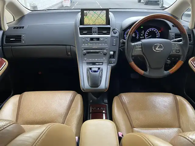 レクサス ＨＳ 250h バージョンI 愛知県 2010(平22)年 10.9万km ホワイトパールクリスタルシャイン 純正HDDナビ/・DVD／MD／MS／地デジTV/バックカメラ/ワイドビューフロントモニター/茶革シート/前席シートヒーター/シートベンチレーション/前席メモリ付パワーシート/クルーズコントロール/ウッドコンビステアリング/本木目パネル/電動リアサンシェード/ススマートキ×２＆カードキー/純正17インチAW/サイド＋カーテンエアバッグ
