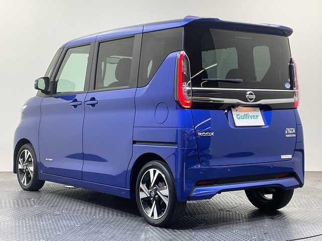 日産 ルークス HWS Gターボ プロパイロットED 愛媛県 2021(令3)年 3.1万km アトランティックブルー ・９型ナビ/・フルセグ／Ｂｌｕｅｔｏｏｔｈ/・全方位カメラ/・衝突軽減ブレーキ/・前方ドライブレコーダー/・ＥＴＣ/・プロパイロット/・レーンキープアシスト/・レーダークルーズコントロール/・両側パワースライドドア/・前後コーナーセンサー/・LEDヘッドライト/・サーキュレーター