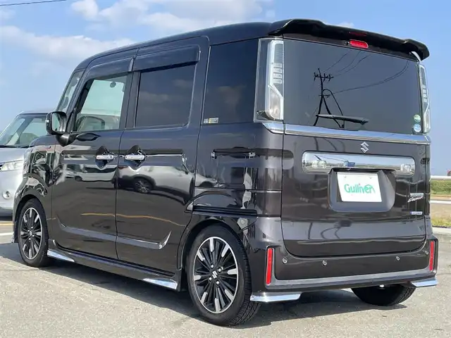 スズキ スペーシア カスタム HYBRID XS ターボ 佐賀県 2019(令1)年 6.8万km アーバンブラウンパールメタリック ワンオーナー/純正8インチSDナビゲーション/・フルセグTV/CD/DVD/SD/USB/Bluetooth/全方位モニター/ヘッドアップディスプレイ/両側パワースライドドア/天井サーキュレーター/ハーフレザーシート/D席シートヒーター/後席サンシェード/ISOFIX対応/パドルシフト/革巻きステアリング/ステアリングリモコン/TANABE車高調/純正15インチアルミホイール/純正LEDヘッドライト/・オートマチックハイビーム/純正LEDフォグランプ/純正ドアバイザ―/新車保証書/取扱説明書/スペアキー１本/スズキセーフティサポート/・クルーズコントロール/・デュアルセンサーブレーキサポート/・車線逸脱警報機能/・クリアランスソナー